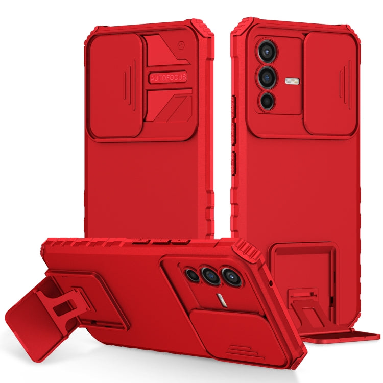 For vivo V23 5G Stereoscopic Holder Sliding Camshield Phone Case