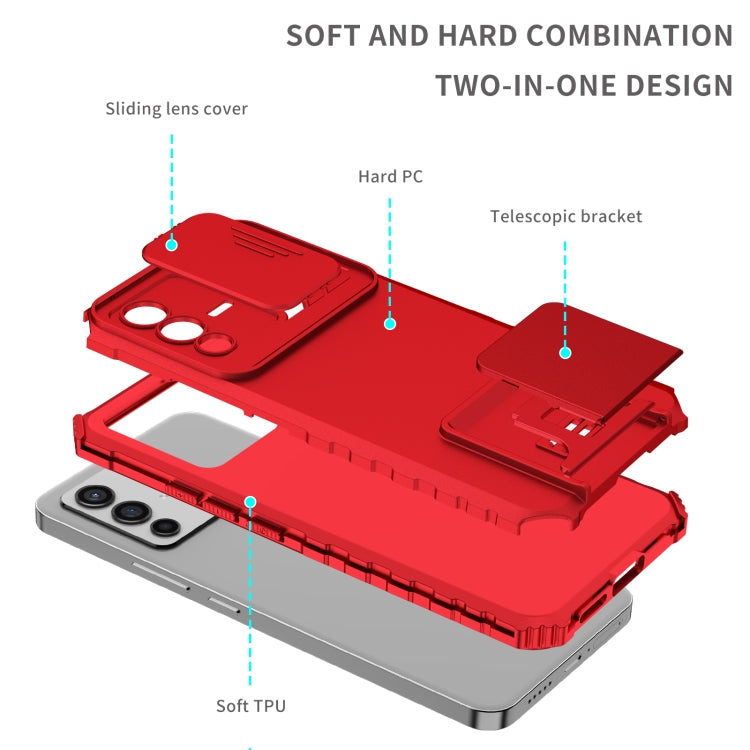 For vivo V23 5G Stereoscopic Holder Sliding Camshield Phone Case