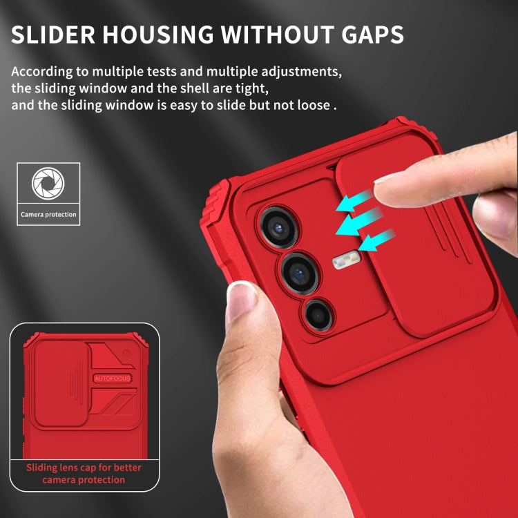 For vivo V23 5G Stereoscopic Holder Sliding Camshield Phone Case
