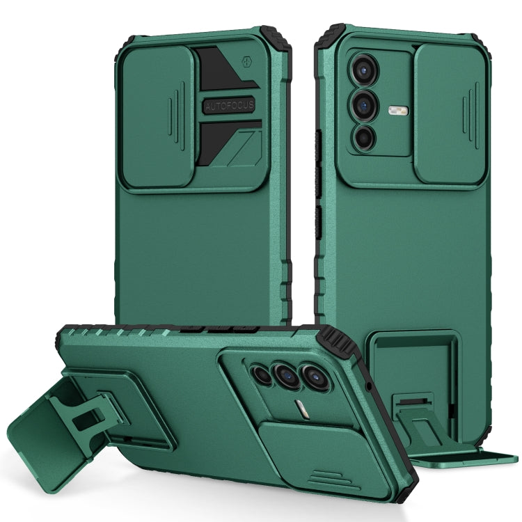 For vivo V23 5G Stereoscopic Holder Sliding Camshield Phone Case