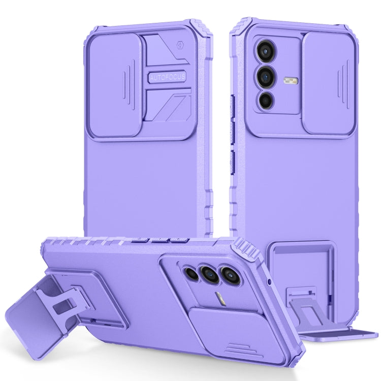 For vivo V23 5G Stereoscopic Holder Sliding Camshield Phone Case