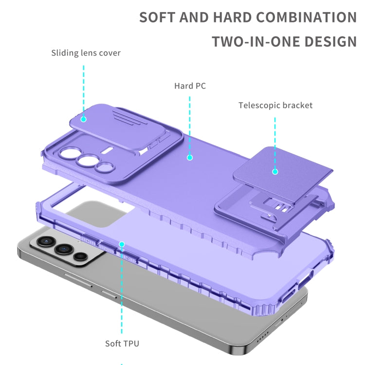 For vivo V23 5G Stereoscopic Holder Sliding Camshield Phone Case