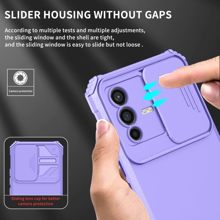 For vivo V23 5G Stereoscopic Holder Sliding Camshield Phone Case