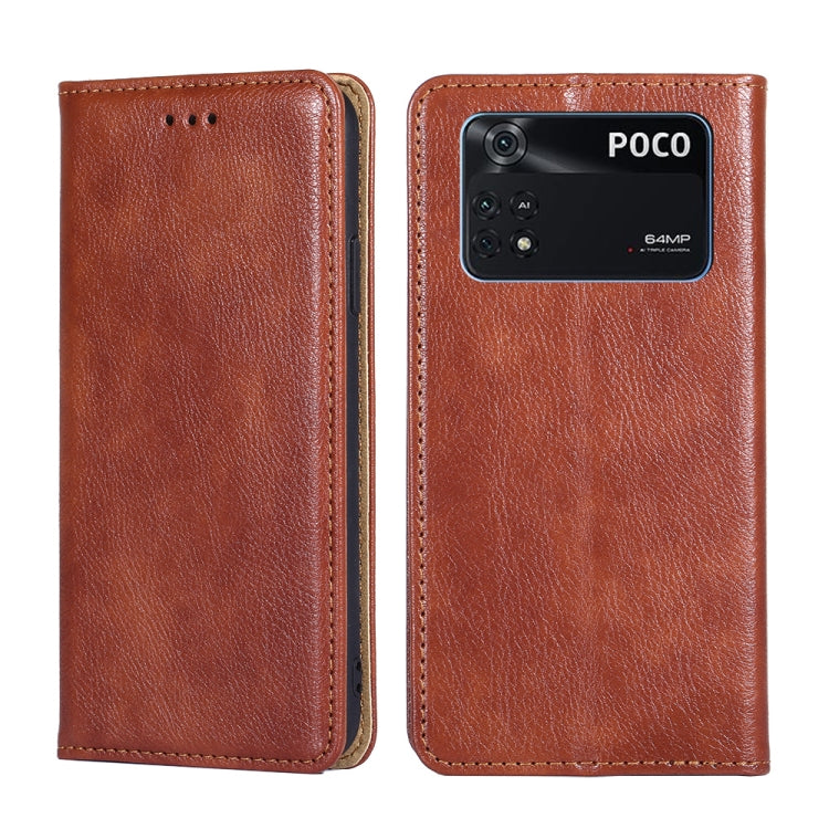 For Xiaomi Poco M4 Pro Gloss Oil Solid Color Magnetic Flip Leather Phone Case