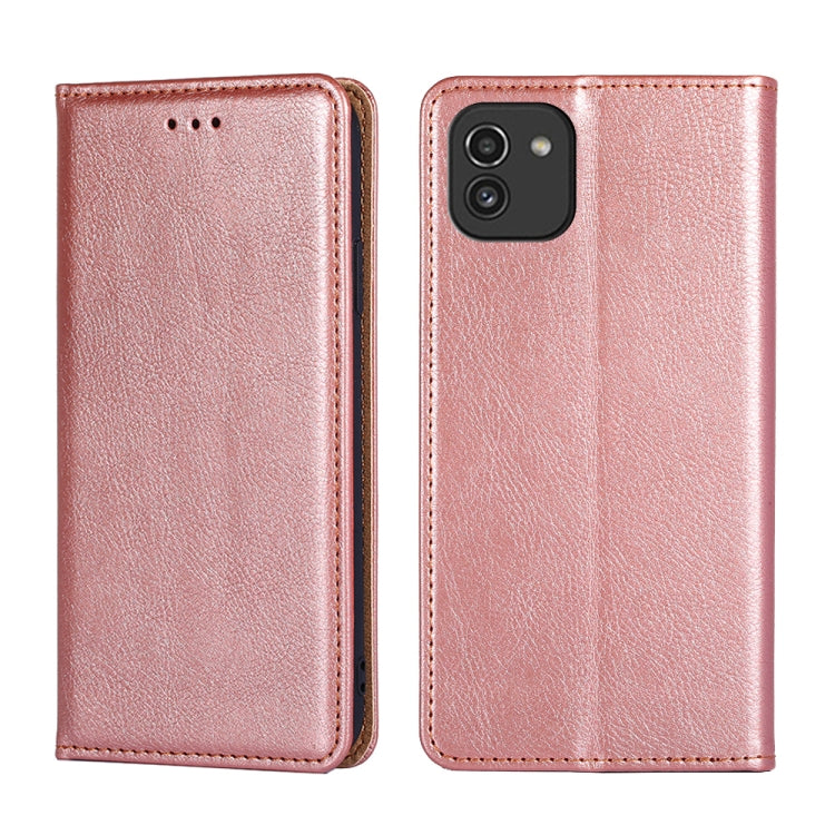 For Samsung Galaxy A03 166mm Gloss Oil Solid Color Magnetic Flip Leather Phone Case
