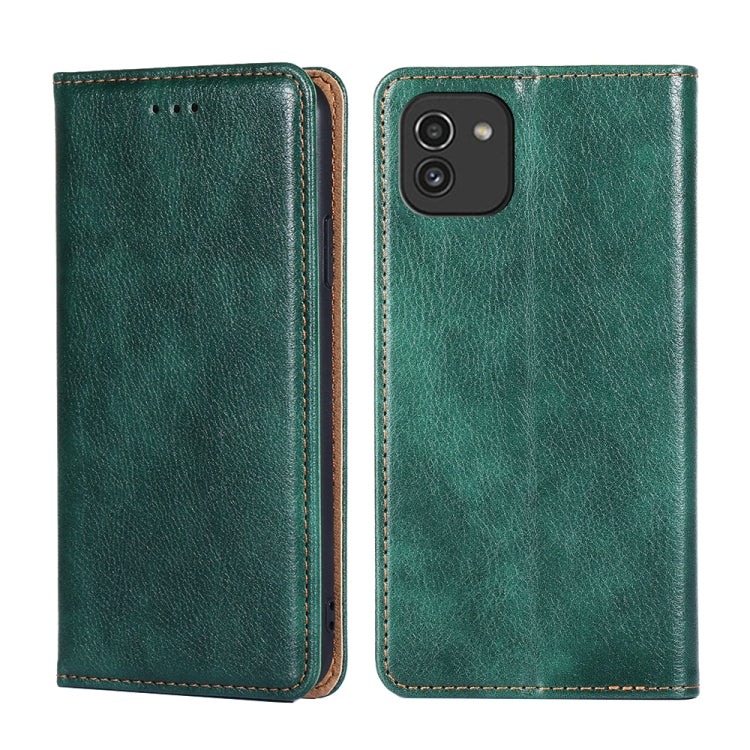 For Samsung Galaxy A03 166mm Gloss Oil Solid Color Magnetic Flip Leather Phone Case