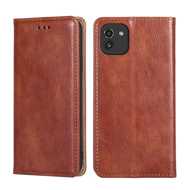 For Samsung Galaxy A03 166mm Gloss Oil Solid Color Magnetic Flip Leather Phone Case