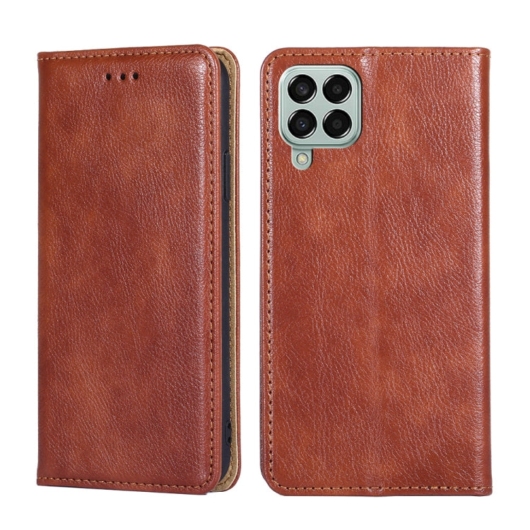For Samsung Galaxy M33 5G Gloss Oil Solid Color Magnetic Flip Leather Phone Case