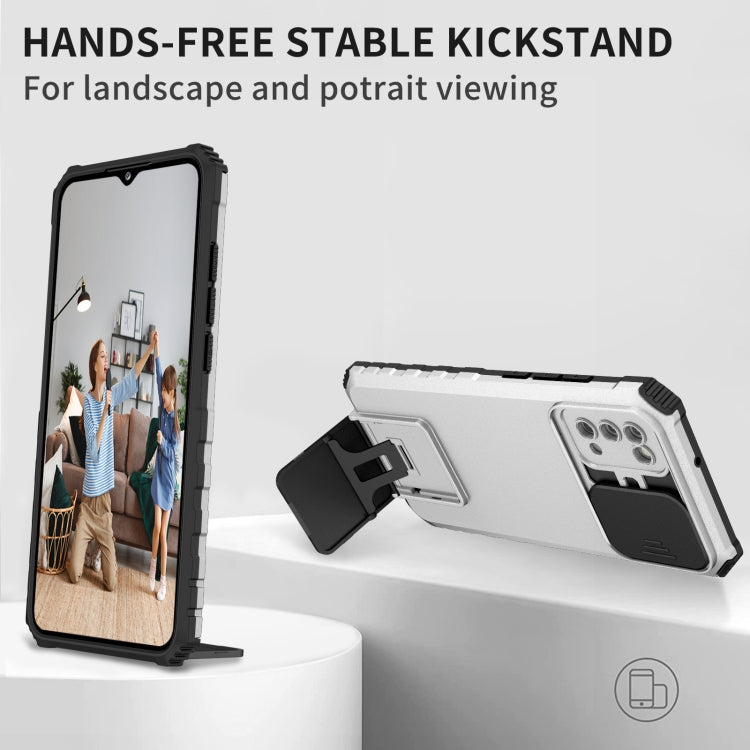 For Samsung Galaxy A02s US Stereoscopic Holder Sliding Camshield Phone Case
