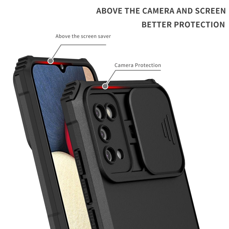 For Samsung Galaxy A02s US Stereoscopic Holder Sliding Camshield Phone Case