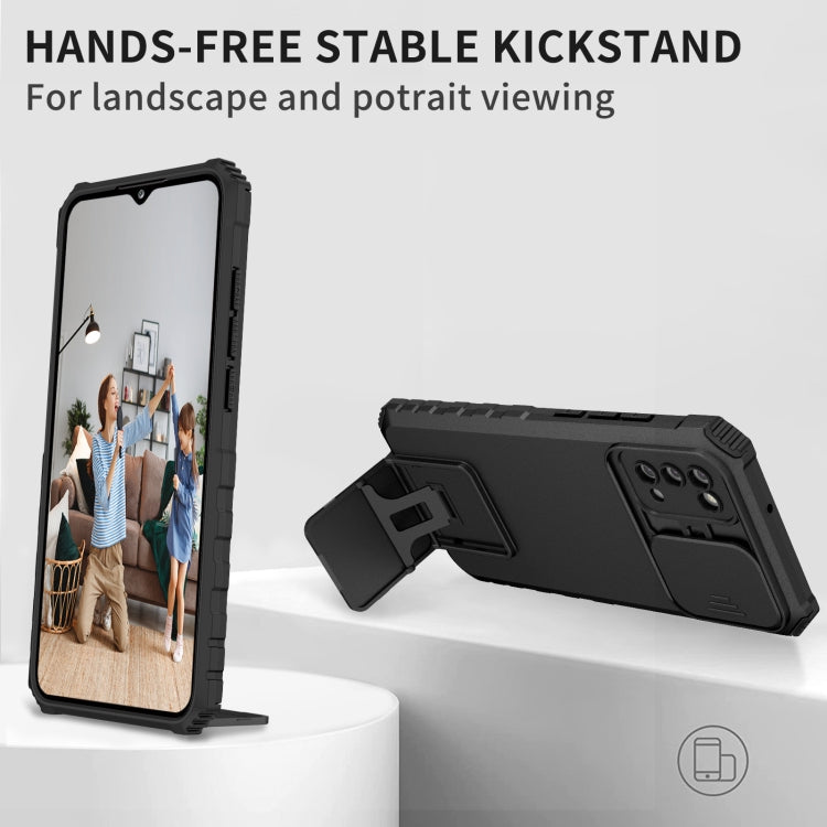 For Samsung Galaxy A02s US Stereoscopic Holder Sliding Camshield Phone Case