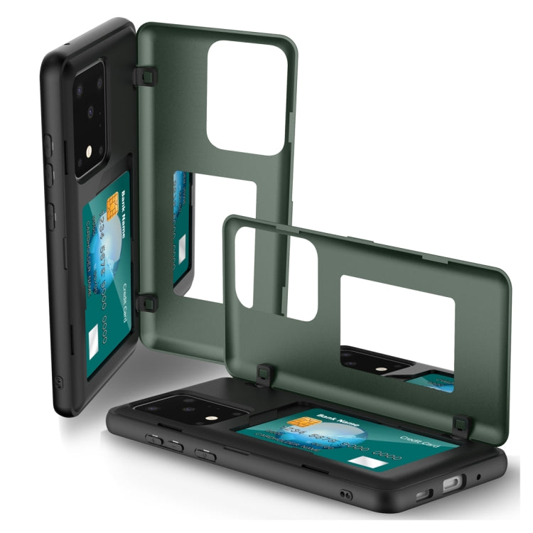 For Galaxy S20 Mocha 2 in 1 Metal Magnetic Shockproof PC + TPU Case with Card Slots & Holder & Mirror