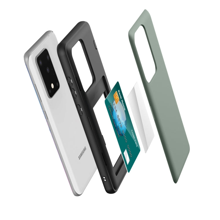 For Galaxy S20 Mocha 2 in 1 Metal Magnetic Shockproof PC + TPU Case with Card Slots & Holder & Mirror