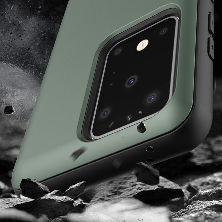 For Galaxy S20+ Mocha 2 in 1 Metal Magnetic Shockproof PC + TPU Case with Card Slots & Holder & Mirror