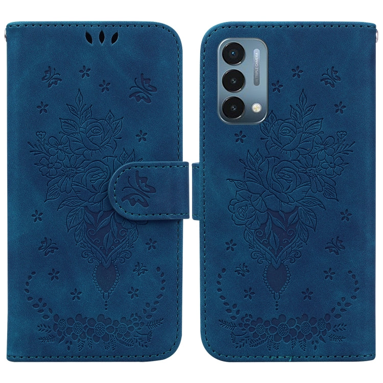 For OnePlus Nord N200 5G Butterfly Rose Embossed Leather Phone Case