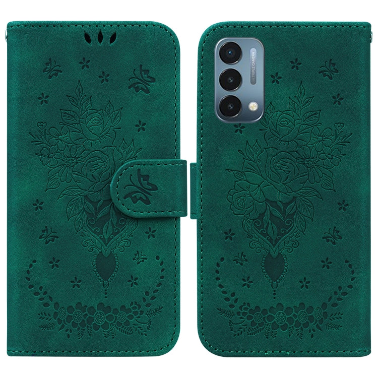 For OnePlus Nord N200 5G Butterfly Rose Embossed Leather Phone Case