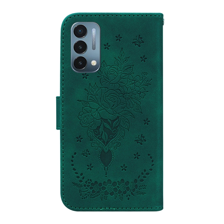 For OnePlus Nord N200 5G Butterfly Rose Embossed Leather Phone Case