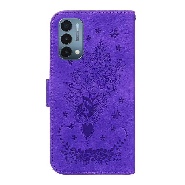 For OnePlus Nord N200 5G Butterfly Rose Embossed Leather Phone Case