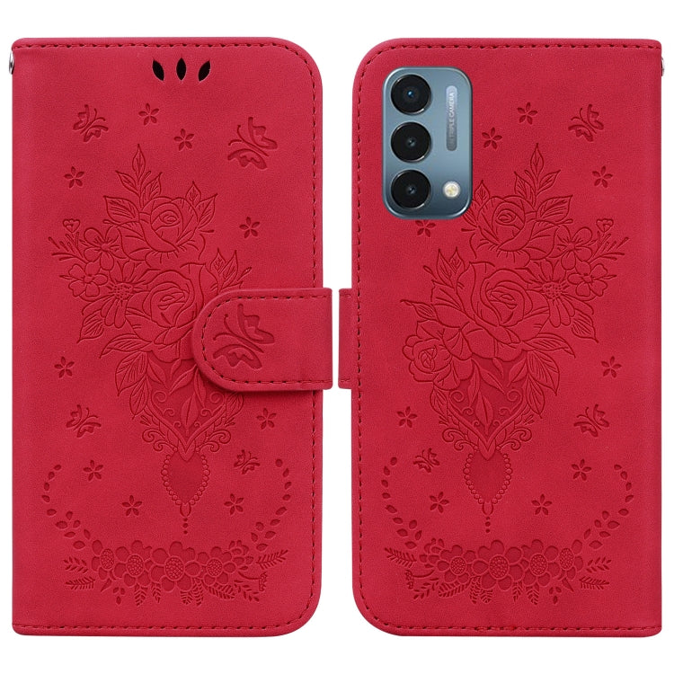 For OnePlus Nord N200 5G Butterfly Rose Embossed Leather Phone Case