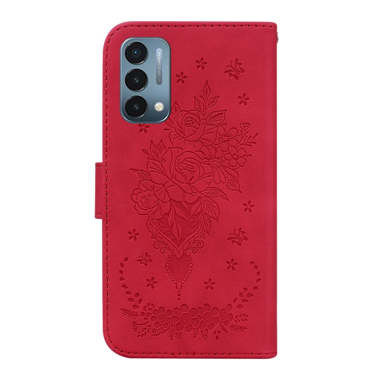 For OnePlus Nord N200 5G Butterfly Rose Embossed Leather Phone Case
