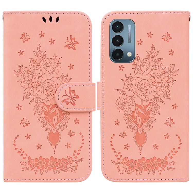 For OnePlus Nord N200 5G Butterfly Rose Embossed Leather Phone Case
