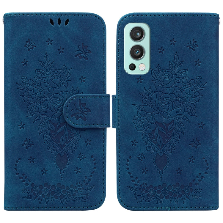 For OnePlus Nord 2 5G Butterfly Rose Embossed Leather Phone Case