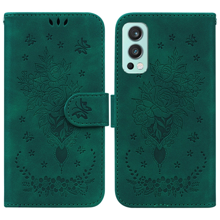 For OnePlus Nord 2 5G Butterfly Rose Embossed Leather Phone Case