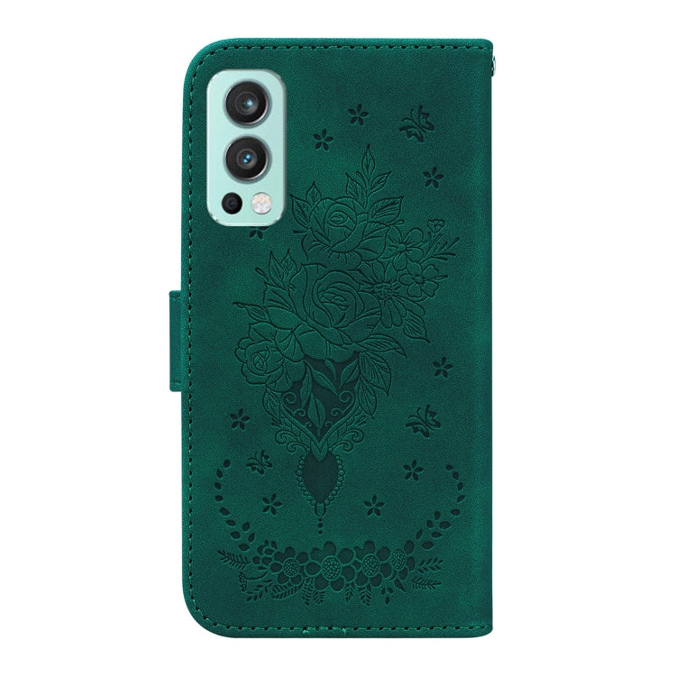 For OnePlus Nord 2 5G Butterfly Rose Embossed Leather Phone Case