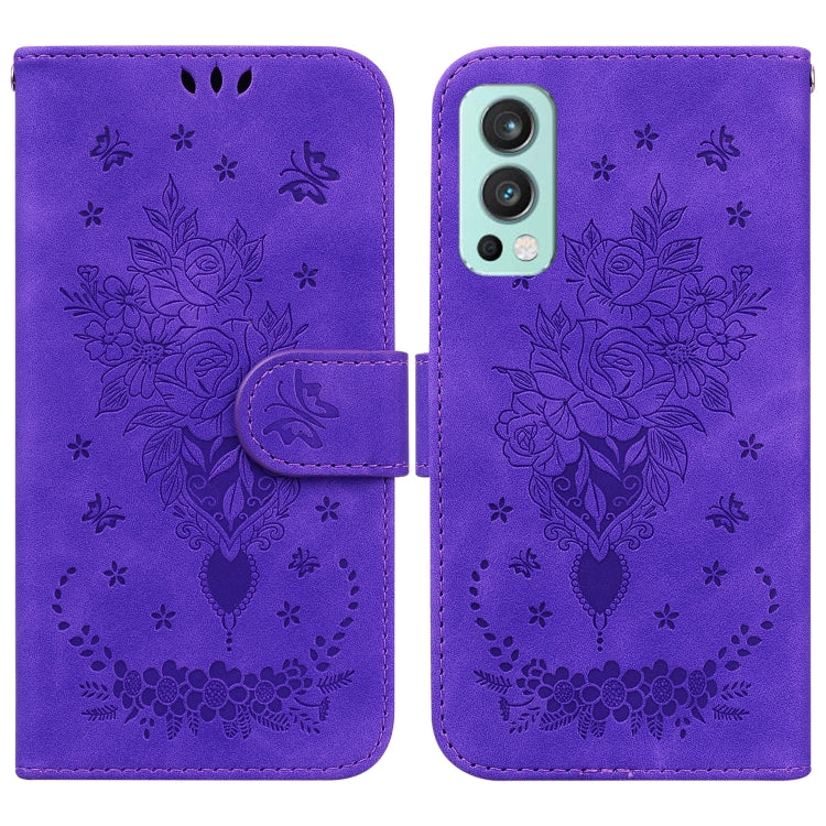 For OnePlus Nord 2 5G Butterfly Rose Embossed Leather Phone Case