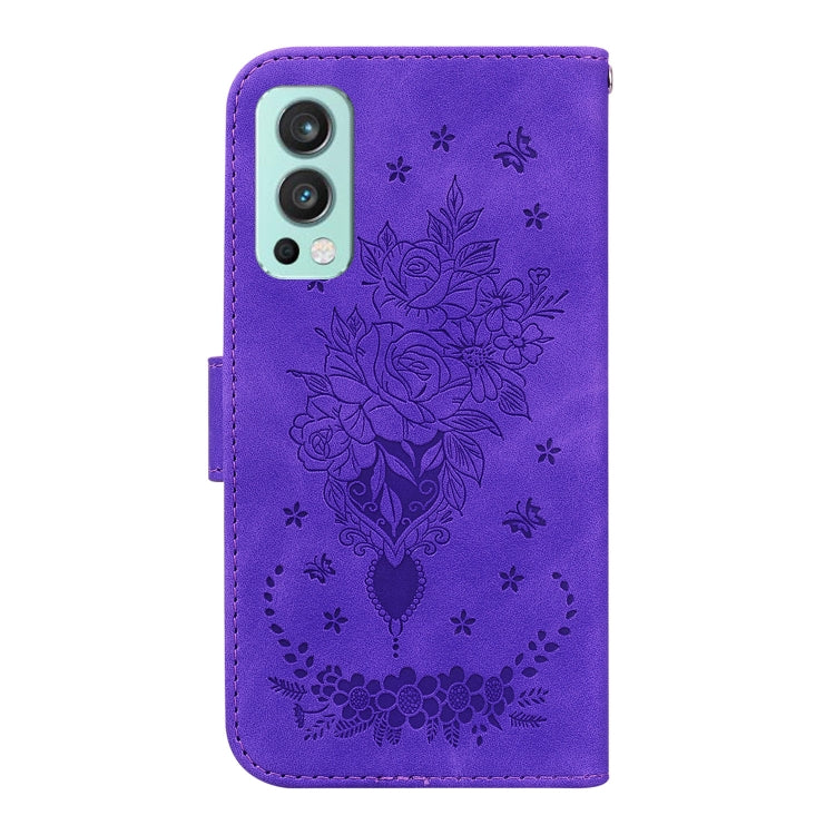 For OnePlus Nord 2 5G Butterfly Rose Embossed Leather Phone Case