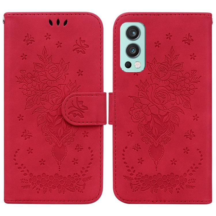 For OnePlus Nord 2 5G Butterfly Rose Embossed Leather Phone Case