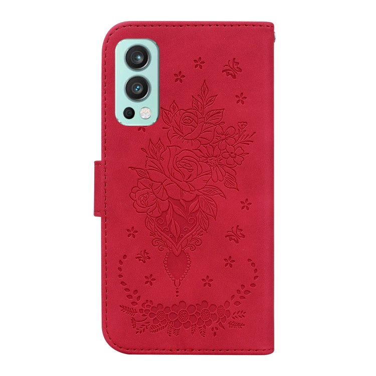 For OnePlus Nord 2 5G Butterfly Rose Embossed Leather Phone Case