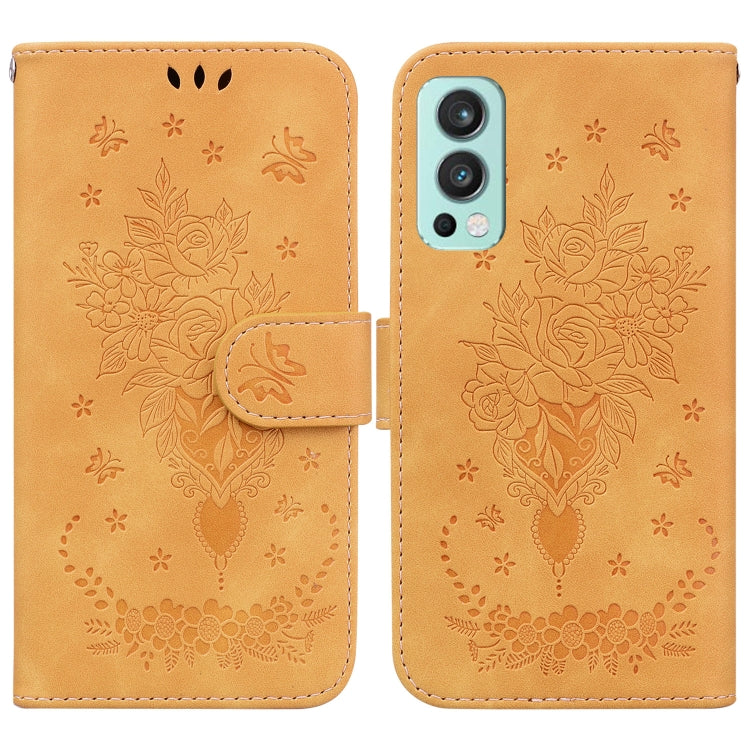 For OnePlus Nord 2 5G Butterfly Rose Embossed Leather Phone Case