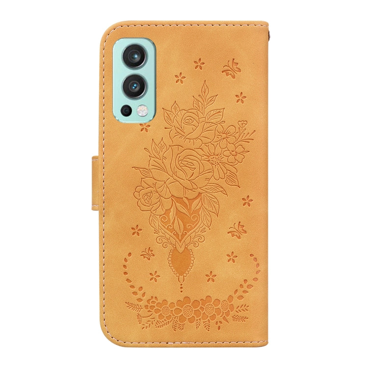 For OnePlus Nord 2 5G Butterfly Rose Embossed Leather Phone Case