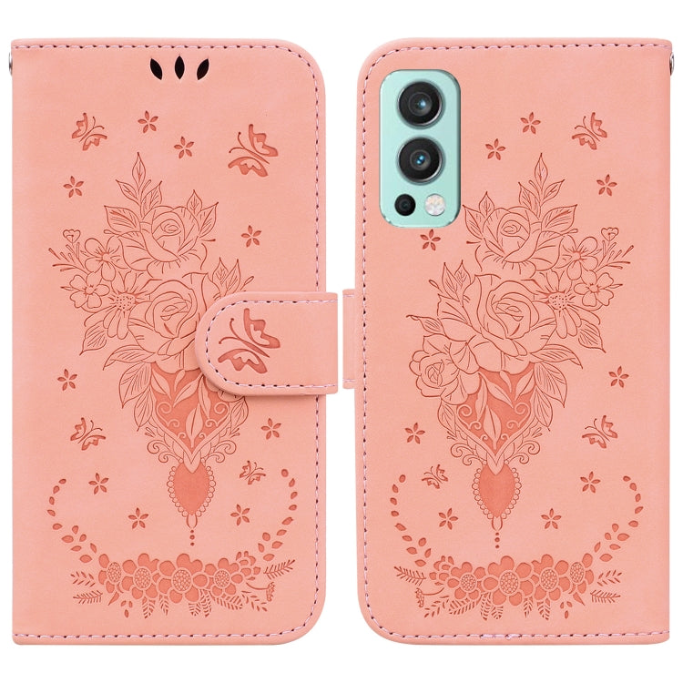 For OnePlus Nord 2 5G Butterfly Rose Embossed Leather Phone Case