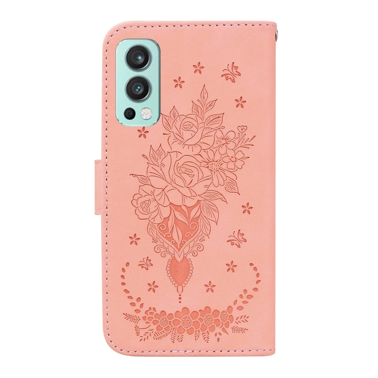 For OnePlus Nord 2 5G Butterfly Rose Embossed Leather Phone Case
