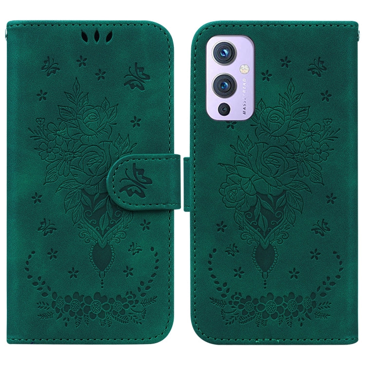 For OnePlus 9 US & EU Version Butterfly Rose Embossed Leather Phone Case