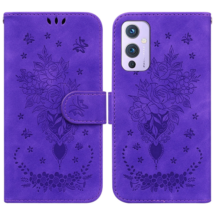 For OnePlus 9 US & EU Version Butterfly Rose Embossed Leather Phone Case