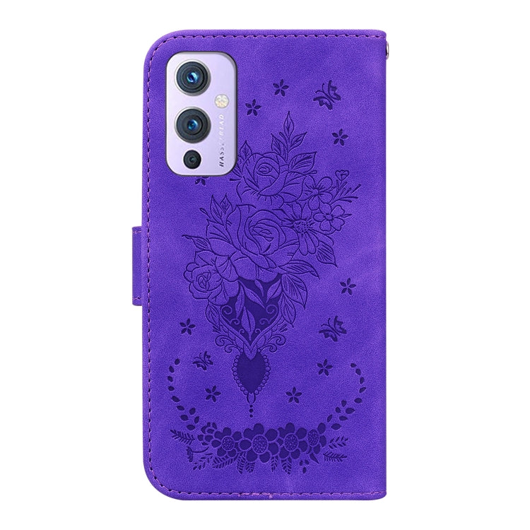 For OnePlus 9 US & EU Version Butterfly Rose Embossed Leather Phone Case