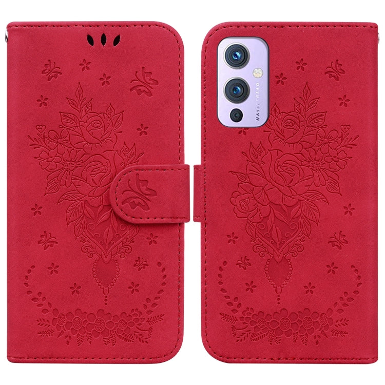 For OnePlus 9 US & EU Version Butterfly Rose Embossed Leather Phone Case