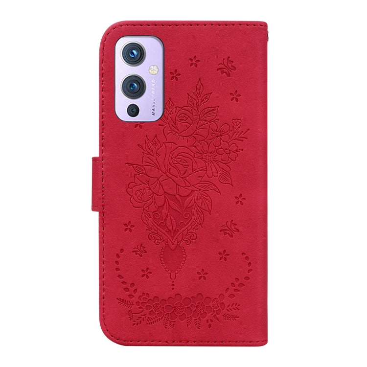 For OnePlus 9 US & EU Version Butterfly Rose Embossed Leather Phone Case