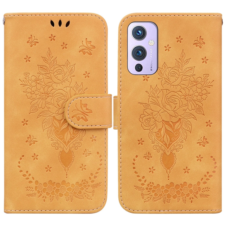 For OnePlus 9 US & EU Version Butterfly Rose Embossed Leather Phone Case
