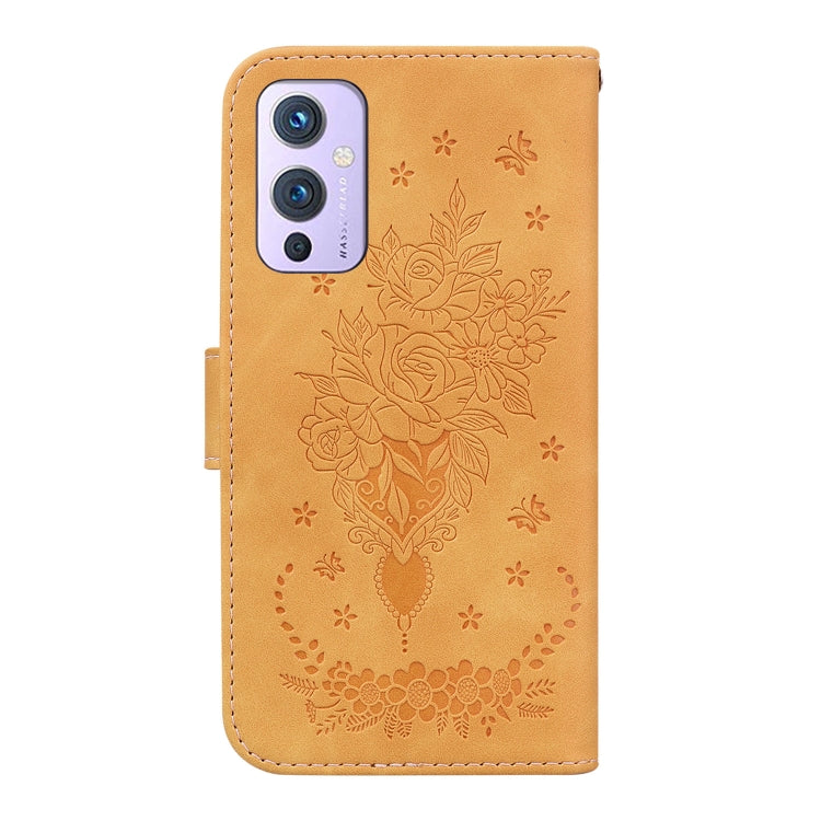 For OnePlus 9 US & EU Version Butterfly Rose Embossed Leather Phone Case