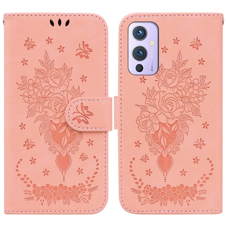 For OnePlus 9 US & EU Version Butterfly Rose Embossed Leather Phone Case