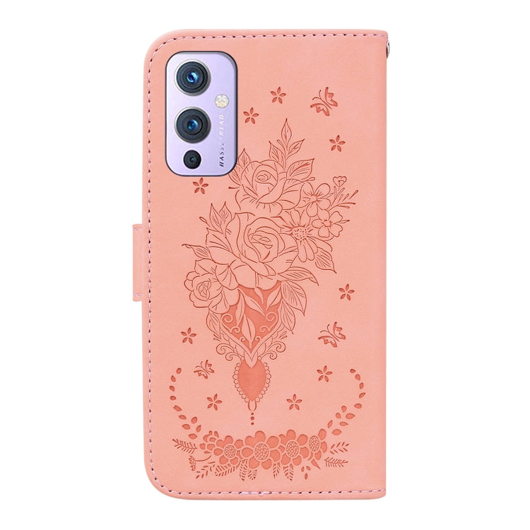 For OnePlus 9 US & EU Version Butterfly Rose Embossed Leather Phone Case