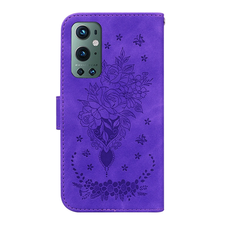 For OnePlus 9 Pro Butterfly Rose Embossed Leather Phone Case