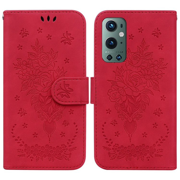 For OnePlus 9 Pro Butterfly Rose Embossed Leather Phone Case