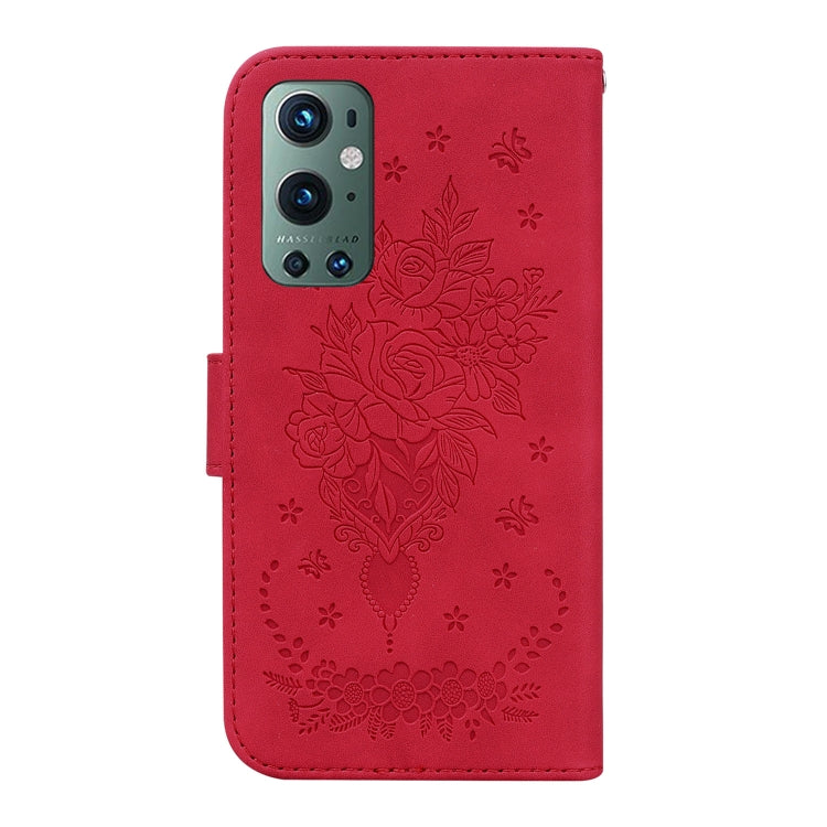 For OnePlus 9 Pro Butterfly Rose Embossed Leather Phone Case