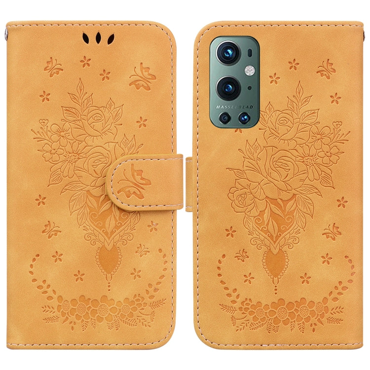 For OnePlus 9 Pro Butterfly Rose Embossed Leather Phone Case