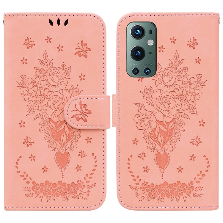 For OnePlus 9 Pro Butterfly Rose Embossed Leather Phone Case